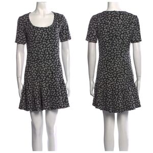 Carven Floral Mini Dress Sz Medium Black Pleated Skirt Cottagecore Prep Chic